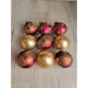 Vintage glass Red‎ Gold ball glitter ornament Xmas set design